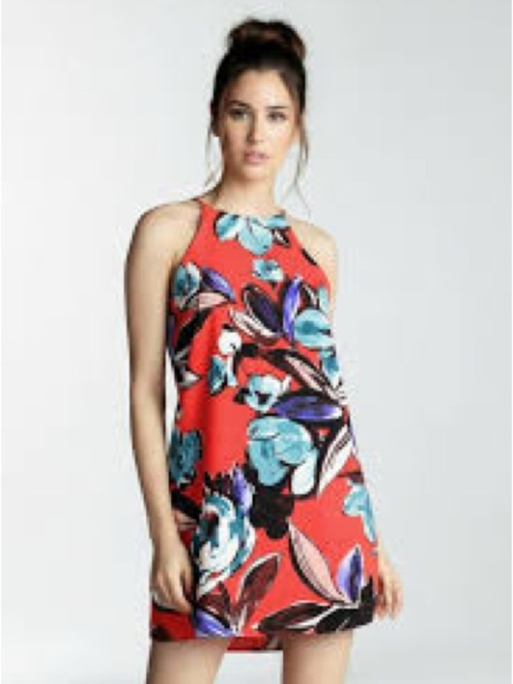 Meghan Los Angeles Bold Tropical Halter Shift Dress MEG8135 - Size Medium